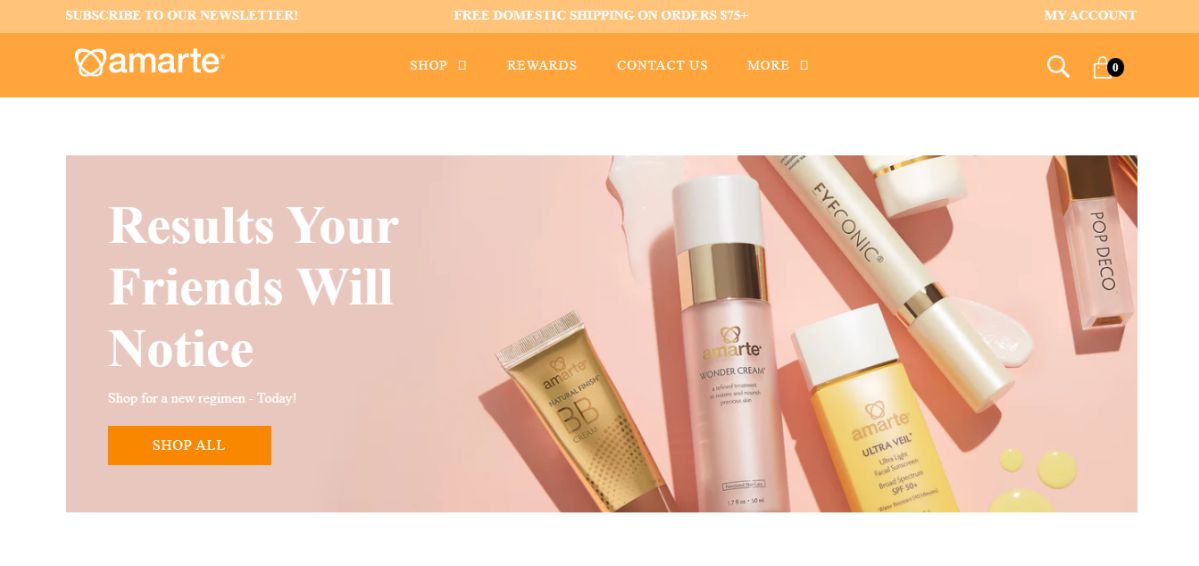 amarte skincare website design and development